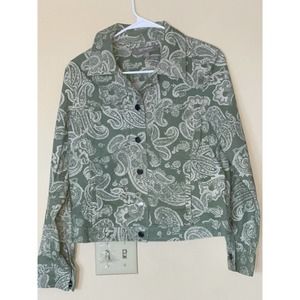 Croft and Barrow Women’s Green Paisley Design Button Up Jean Jacket Sz 8